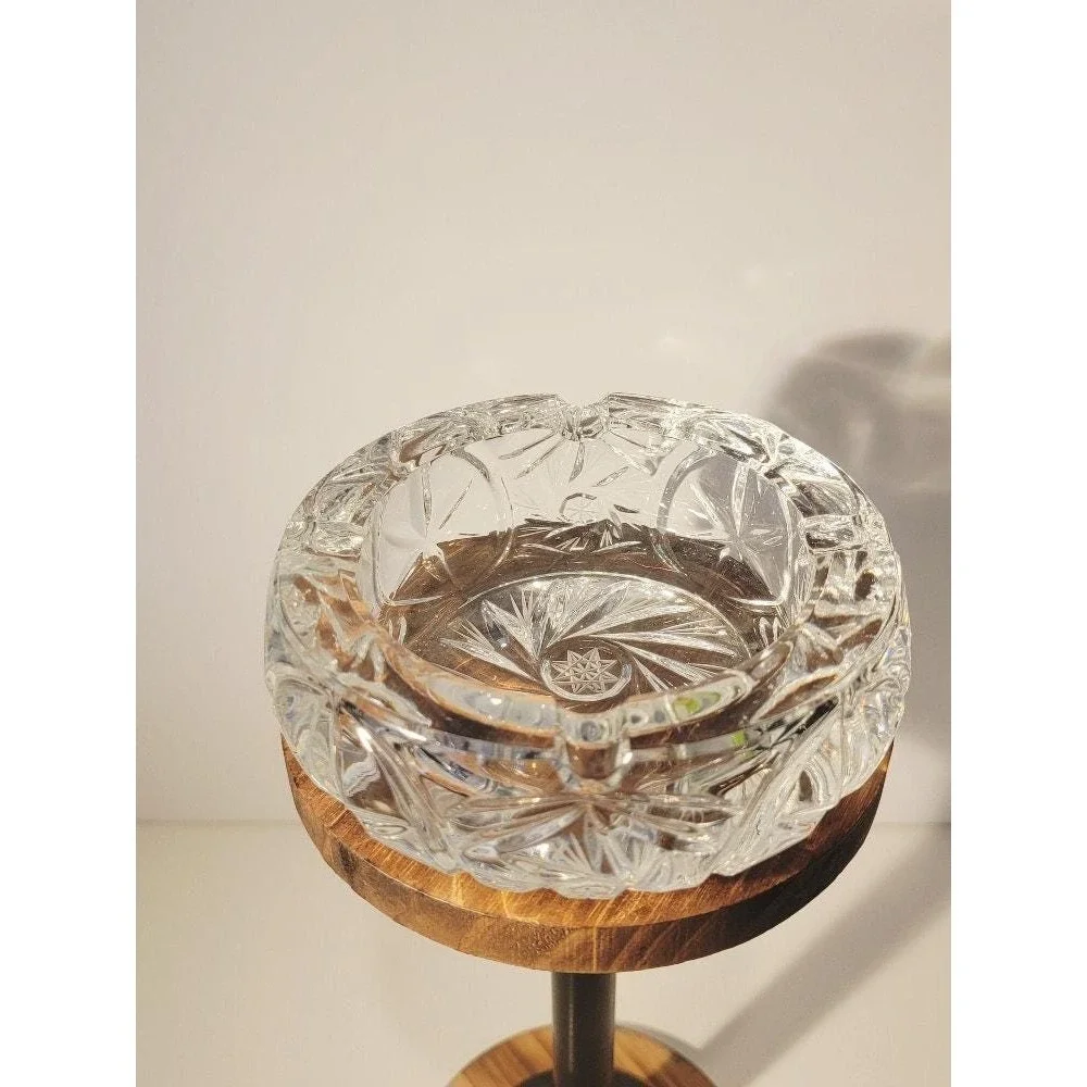 Vintage MCM‎ Cut Crystal Glass Trinket Dish Ashtray Coin Holder Round Heavy